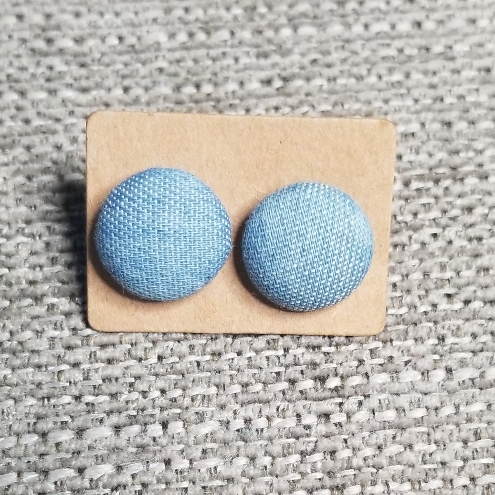 Light Blue Jean Circle Stud Earrings